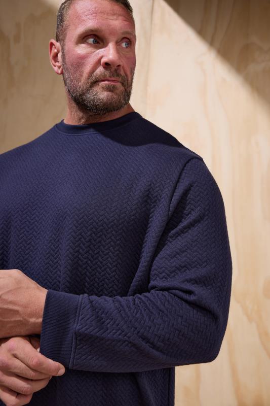 BadRhino BadRhino Big & Tall Navy Blue Chevron Quilted Crew Neck Sweatshirt