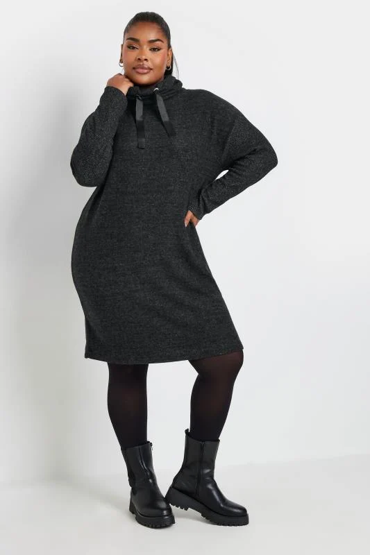 Yours YOURS Curve Black Soft Touch Drawstring Hoodie Dress