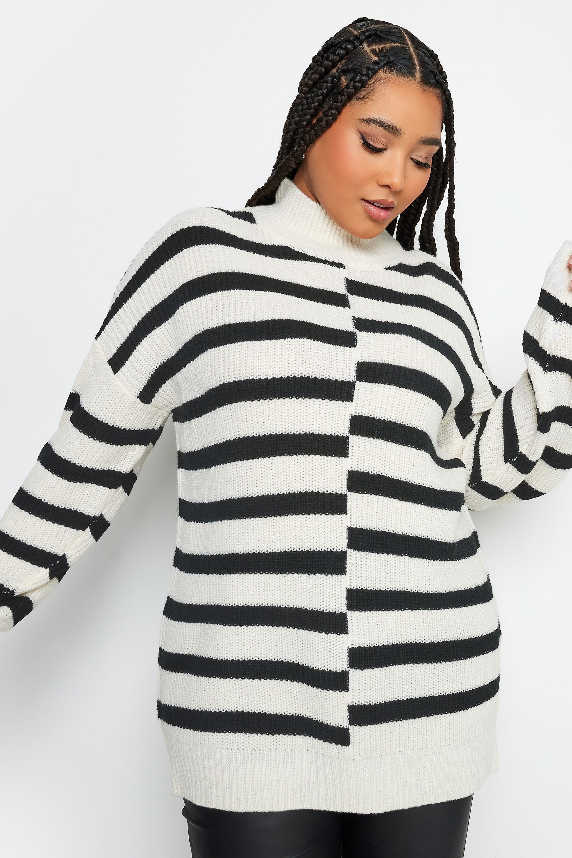 Yours YOURS Curve White Contrast Stripe Turtle Neck Jumper