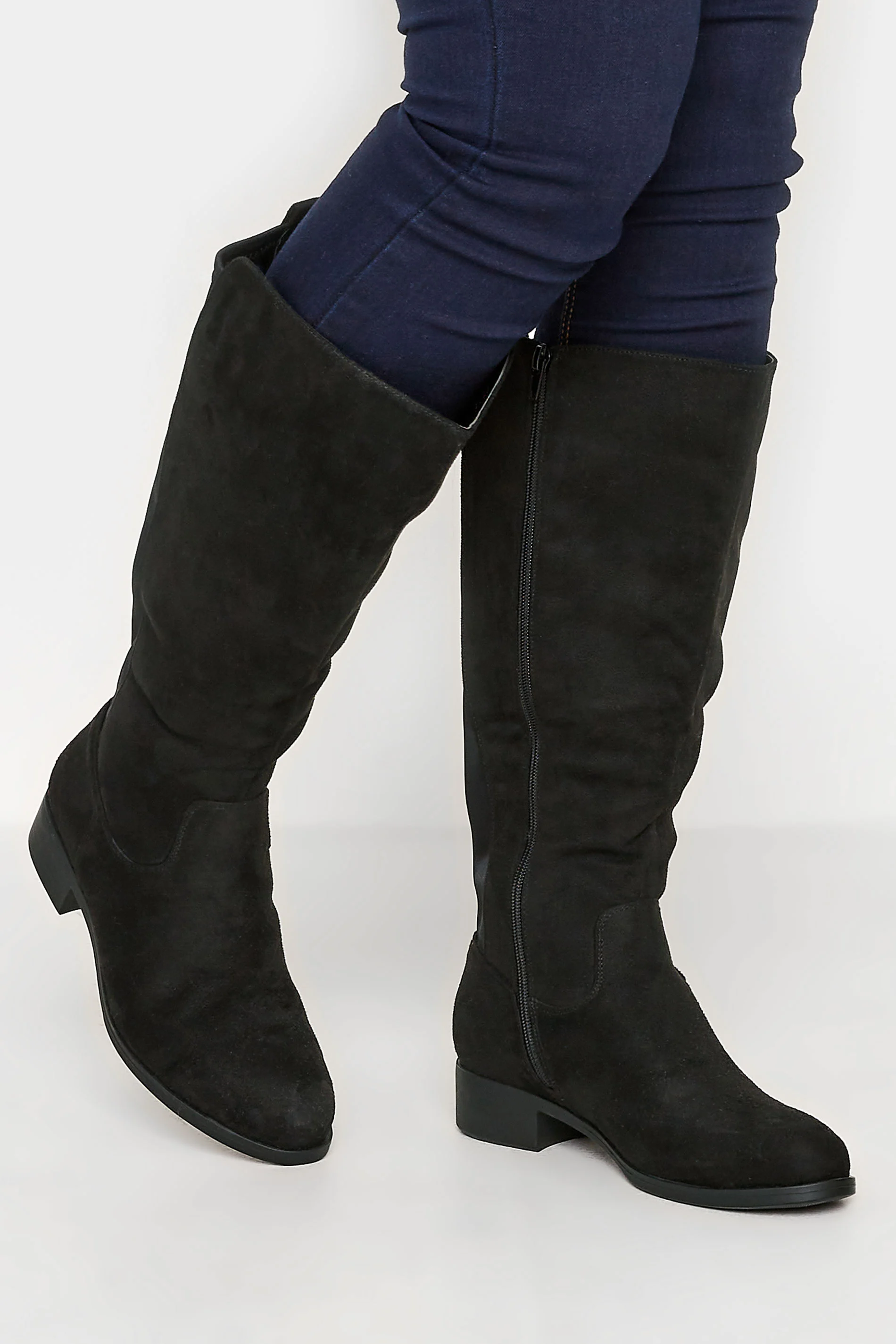 Yours Black Stretch Knee High Boots In Wide E Fit & Extra Wide EEE Fit