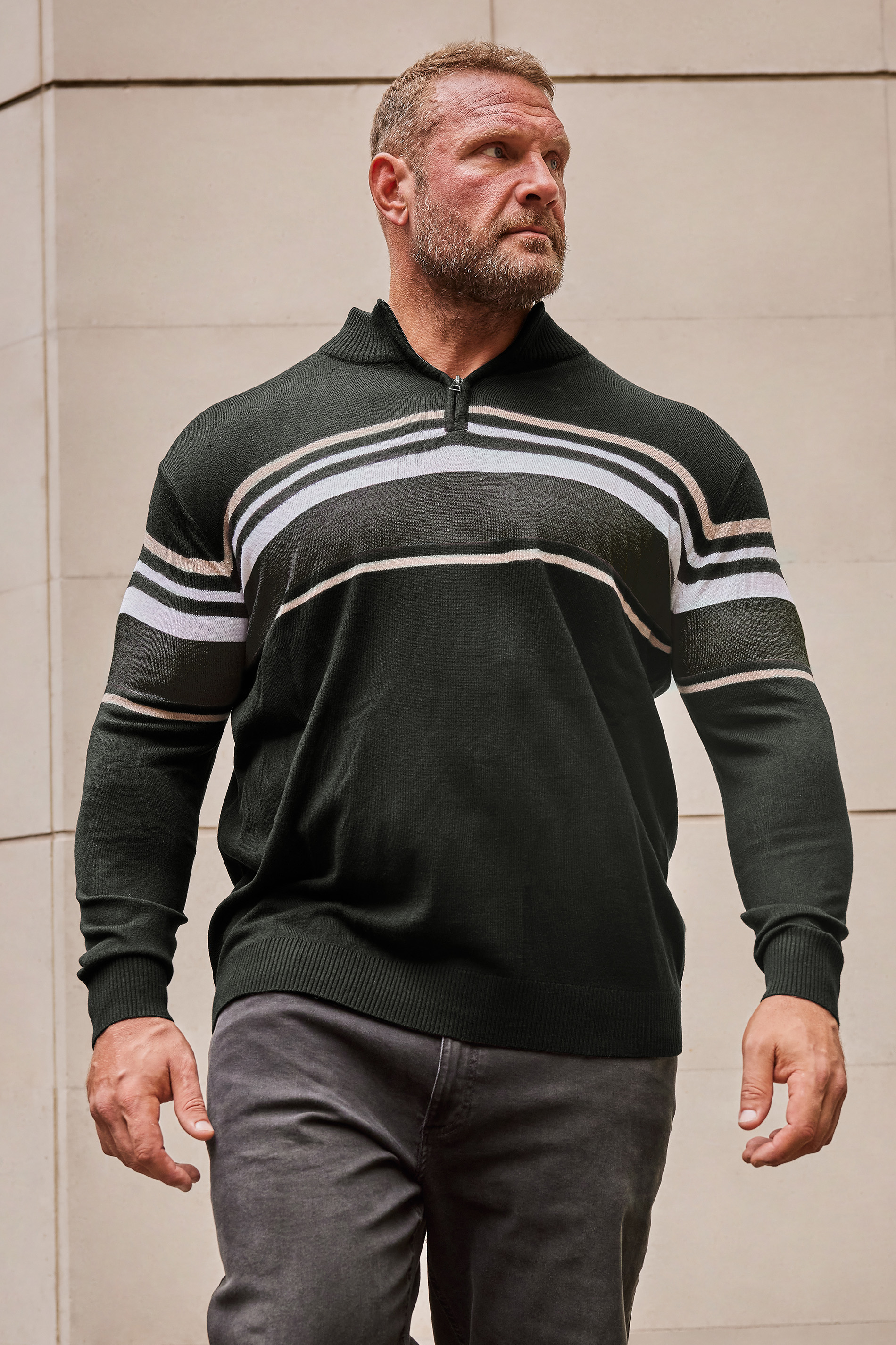 BadRhino BadRhino Big & Tall Black Stripe Quarter Zip Knitted Jumper
