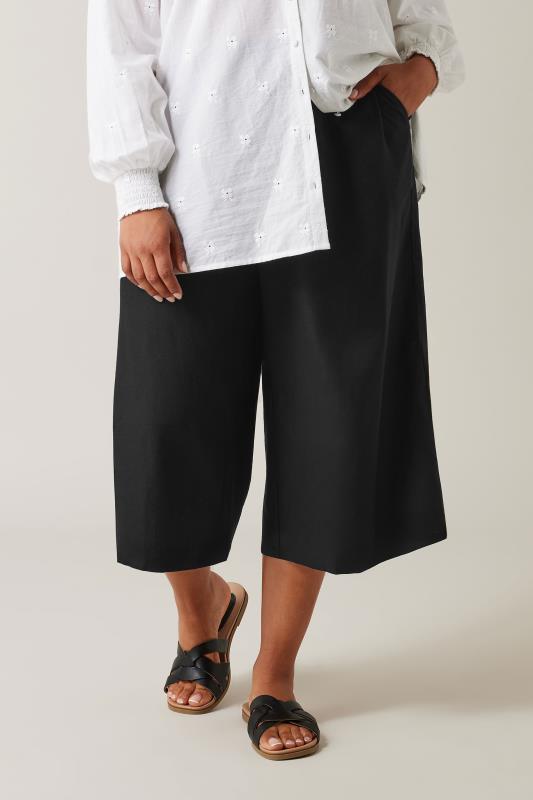 Evans EVANS Curve Black Linen Wide Leg Culottes