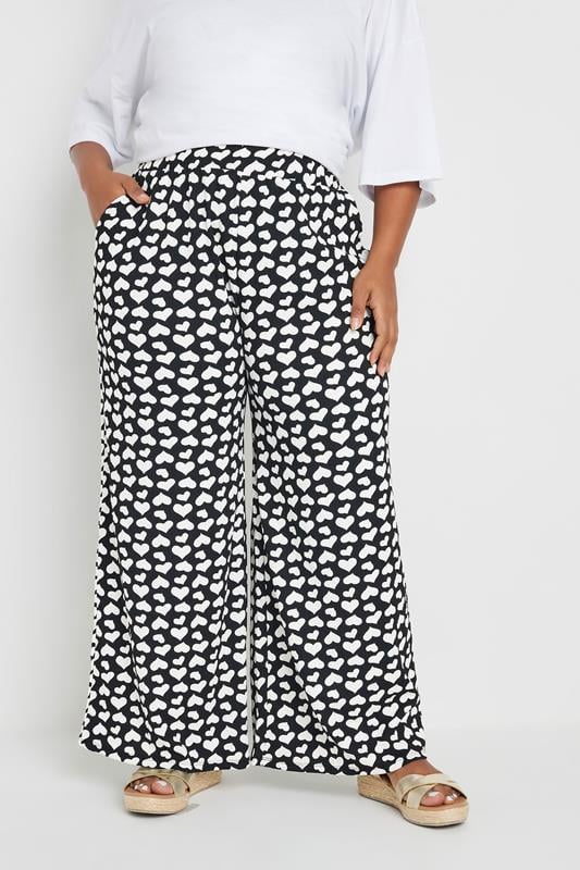 Yours YOURS Curve Black Heart Print Wide Leg Trousers