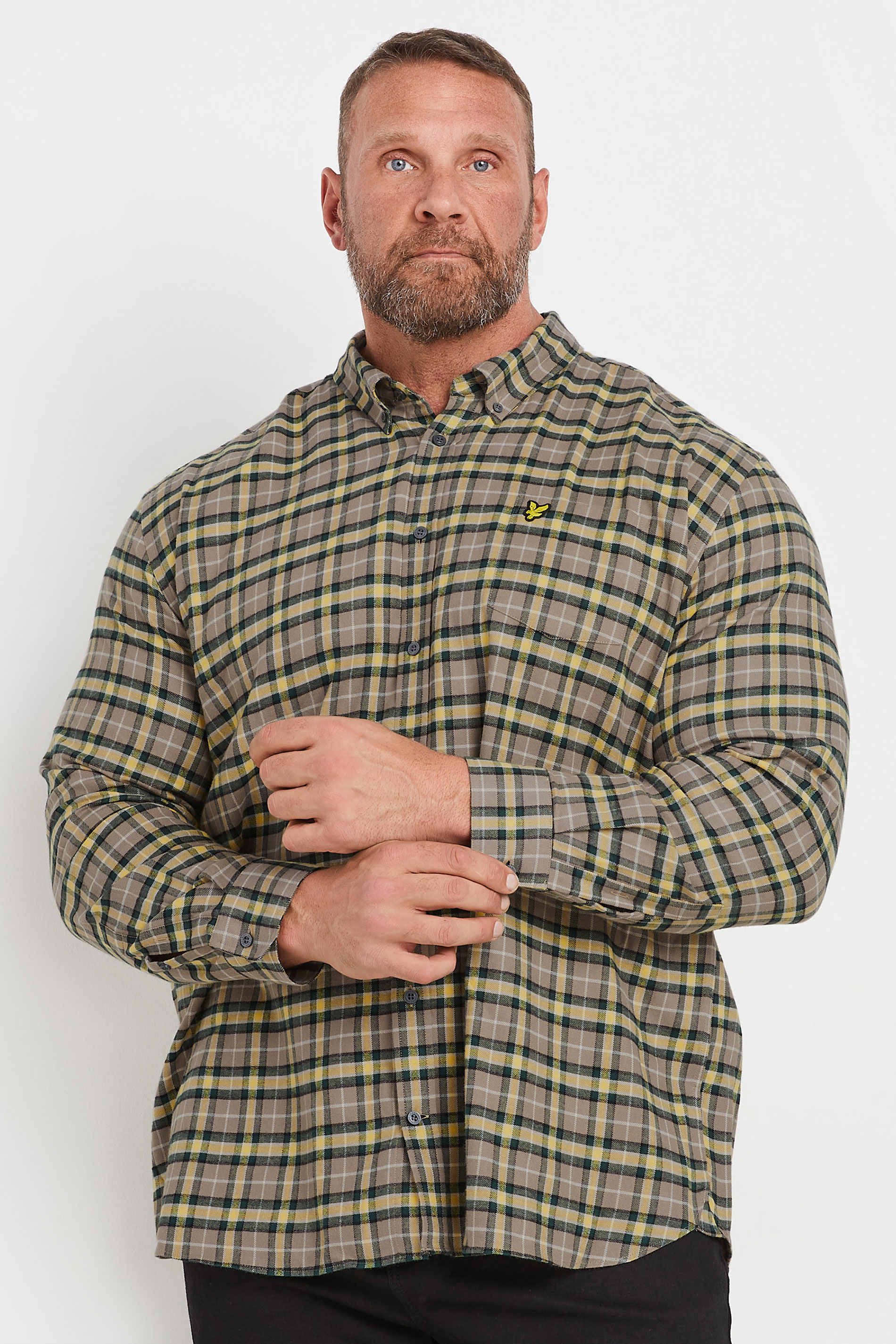 Lyle & Scott LYLE & SCOTT Big & Tall Stone Brown & Yellow Check Shirt