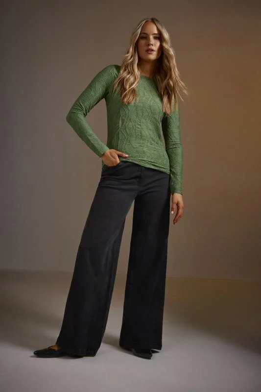 LTS LTS Tall Green Textured Slash Neck Top