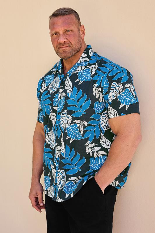 BadRhino BadRhino Big & Tall Navy Blue Leaf Print Shirt