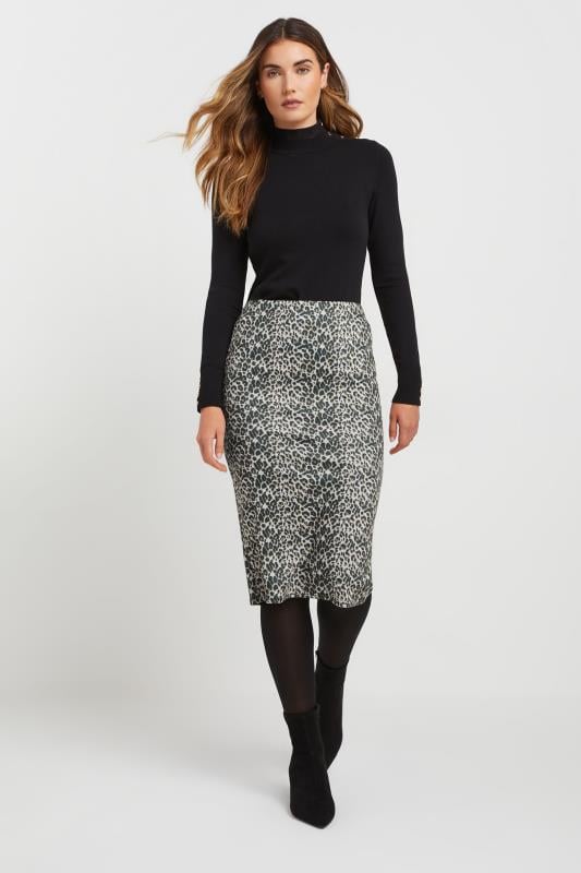 LTS LTS Tall Beige Brown Leopard Print Pencil Skirt