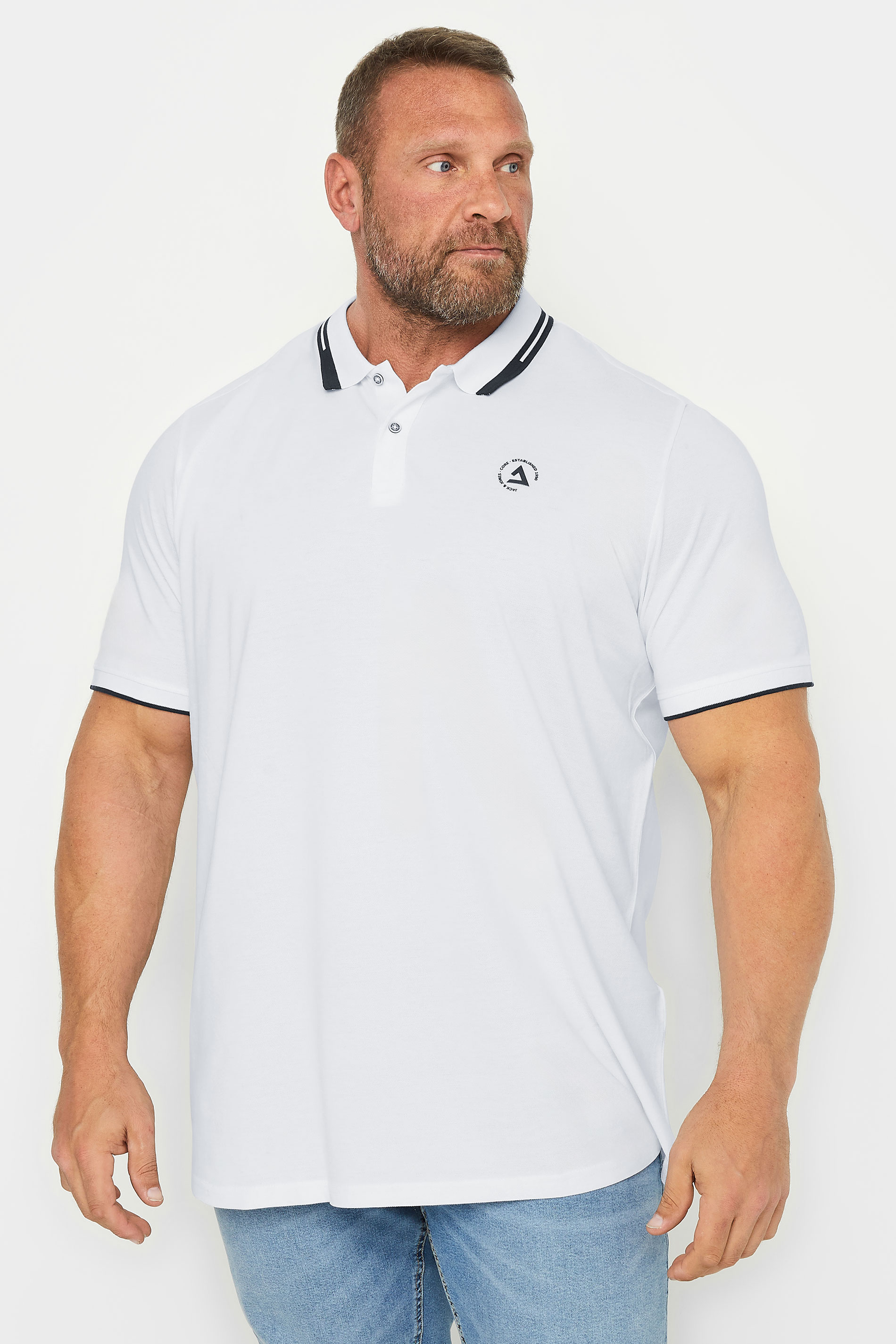 Jack & Jones JACK & JONES Big & Tall White 3D Logo Polo Shirt
