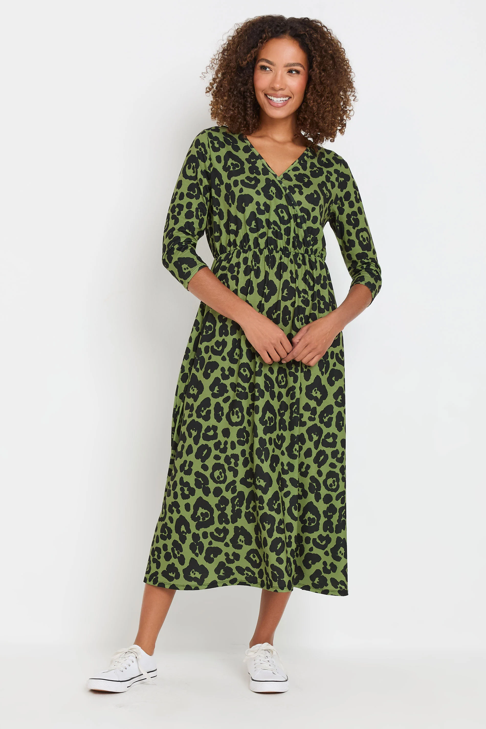 M&Co Womens M&Co Green Animal Print 3/4 Sleeve Jersey Dress