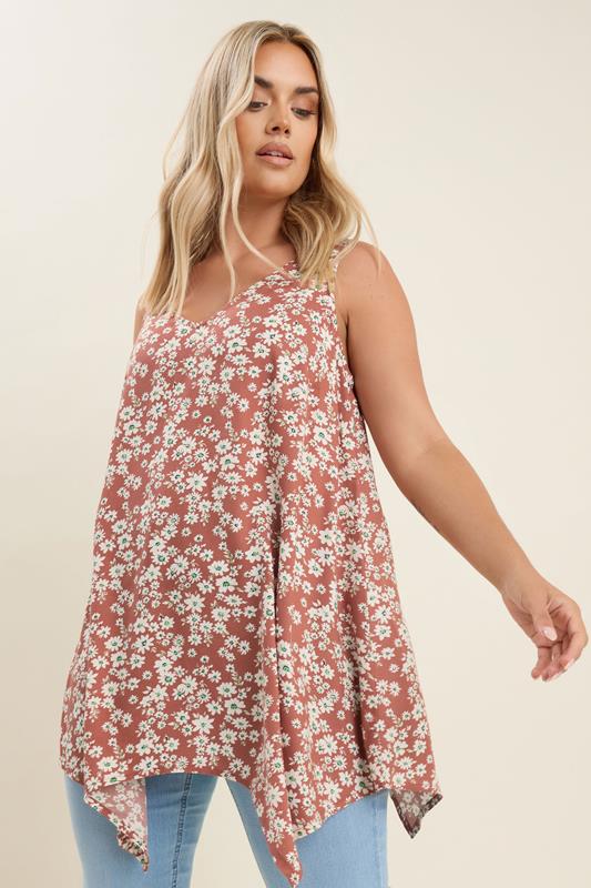 Yours YOURS Curve Brown Floral Print Vest Top