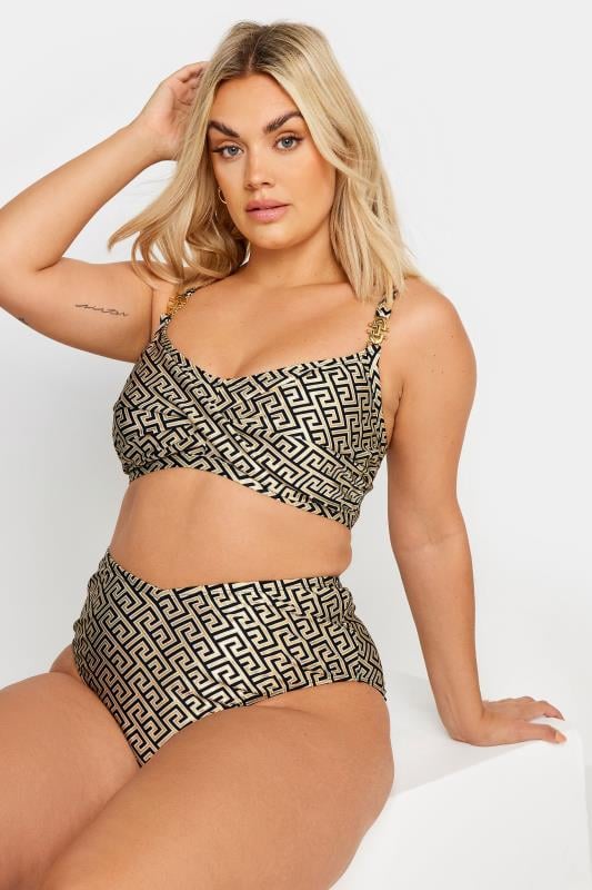 Yours YOURS Curve Black Metallic Geometric Print Bikini Brief
