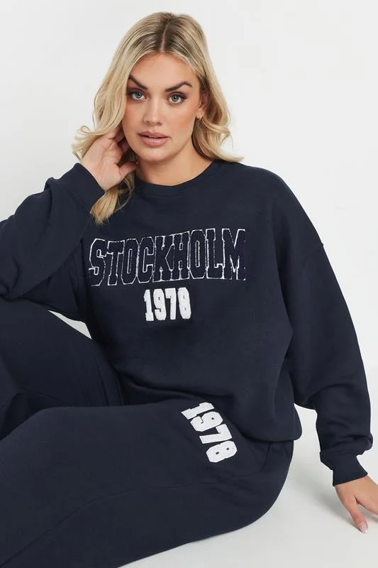 Yours YOURS Curve Navy Blue 'Stockholm 1978' Sweatshirt