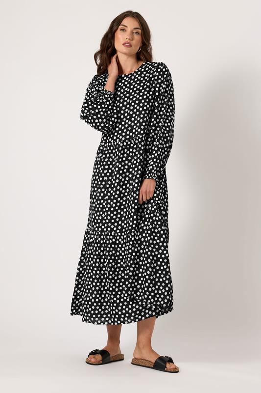 LTS LTS Tall Black Spot Print Tiered Smock Dress