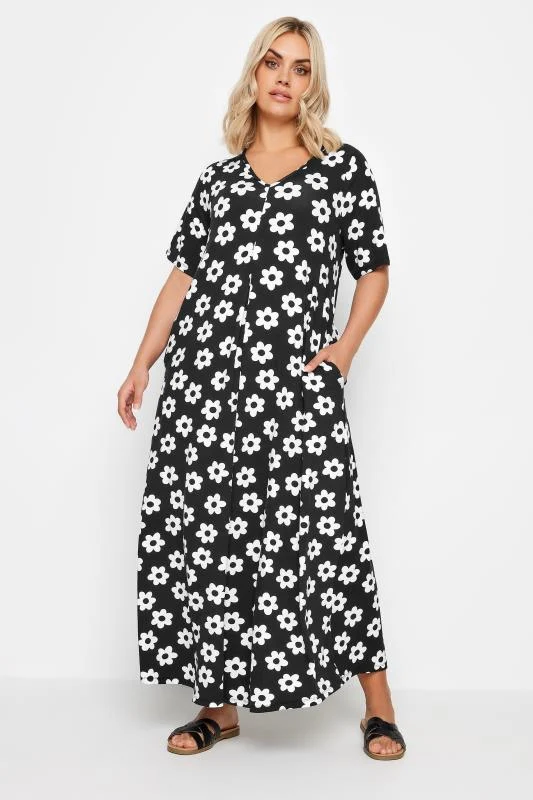 Yours YOURS Curve Black Floral Print Pleat Front Maxi Dress