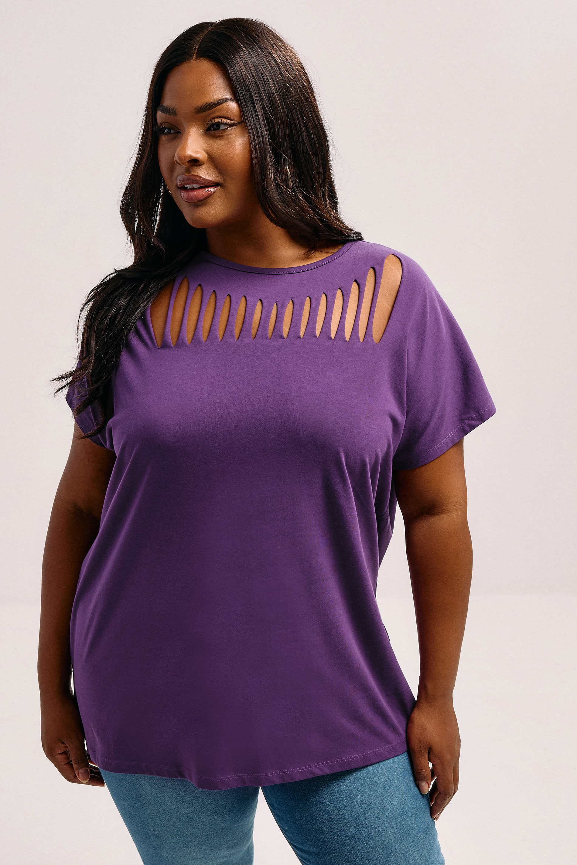 Yours YOURS Curve Purple Slash Detail Top