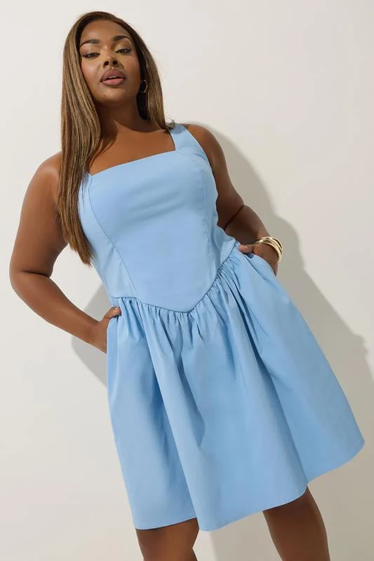 Limited Collection LIMITED COLLECTION Curve Blue Square Neck Mini Dress