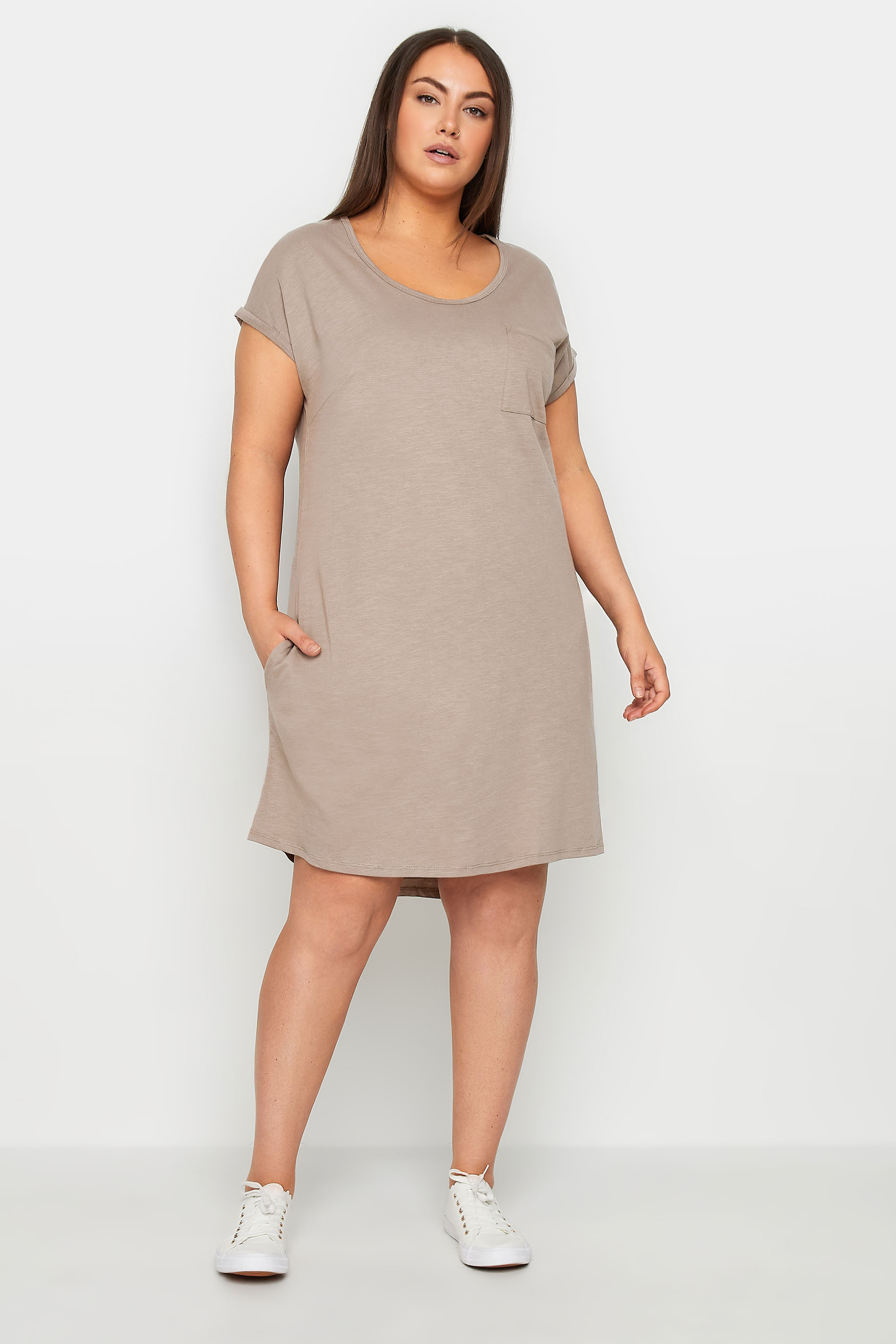 Evans Evans Beige Brown Pocket Detail T-Shirt Dress