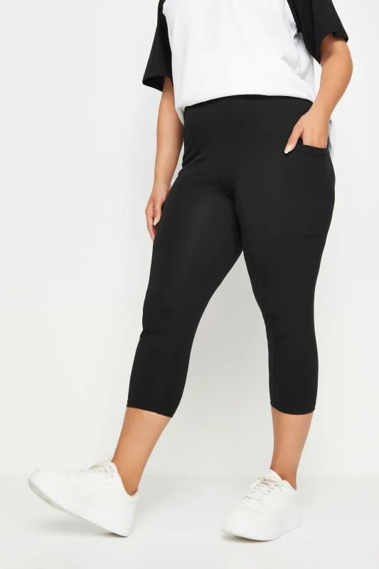 Yours YOURS Curve Black Side Pocket Cropped Leggings