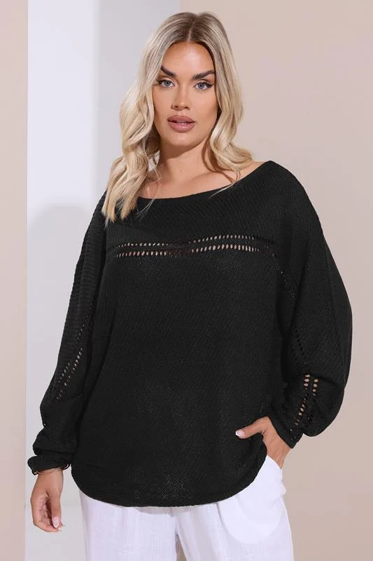 Yours YOURS Curve Black Knitted Pointelle Jumper