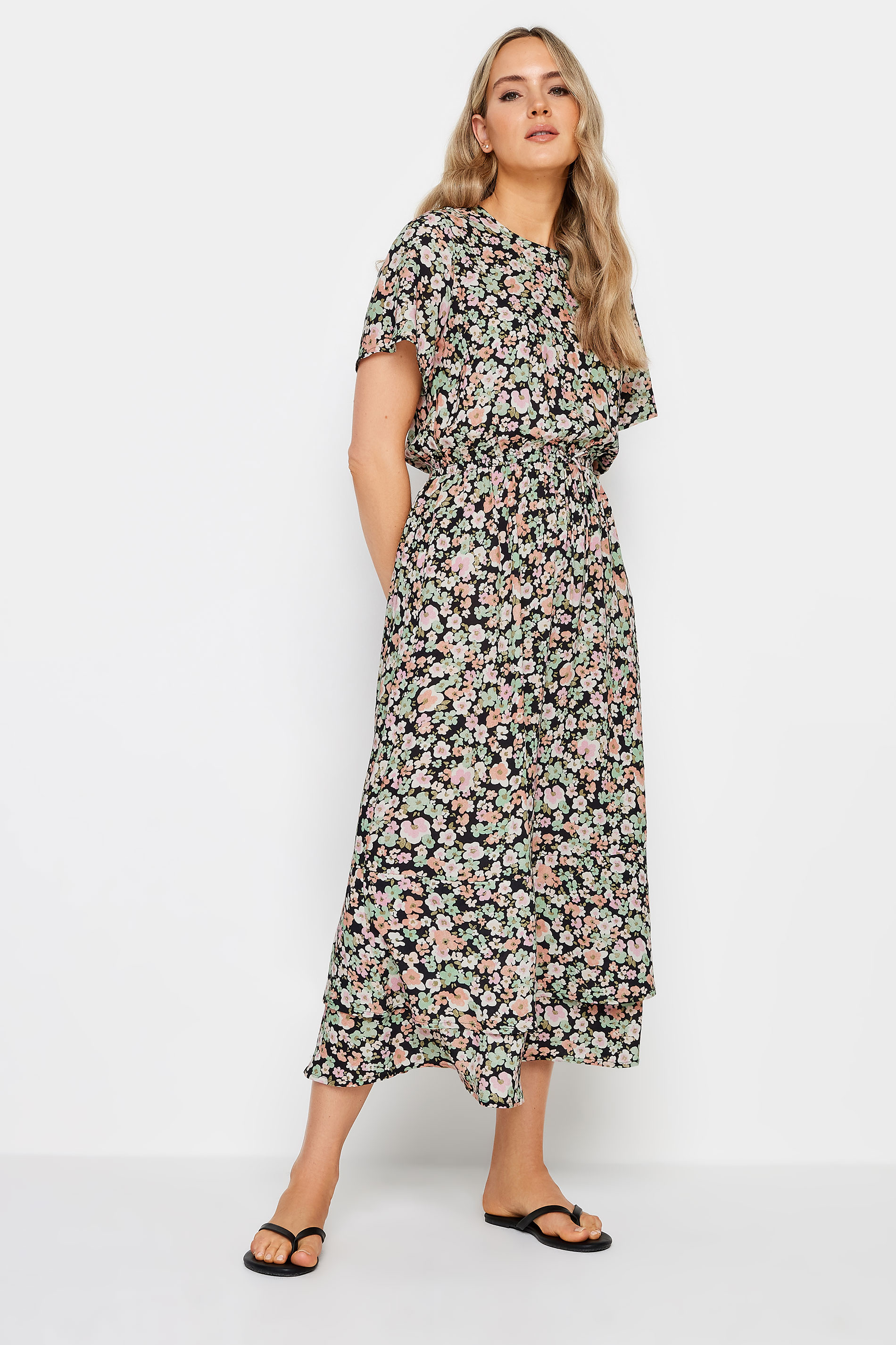 LTS LTS Tall Khaki Green Floral Print Tie Waist Midi Dress