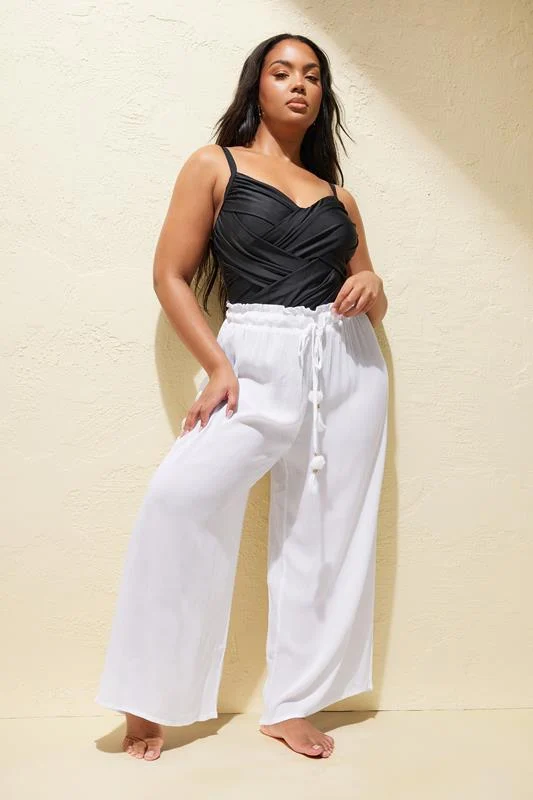 Yours YOURS Curve White Wide Leg Beach Trousers