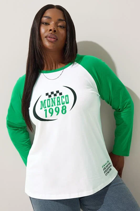 Limited Collection LIMITED COLLECTION Curve Green 'Monaco' Slogan Ringer T-Shirt