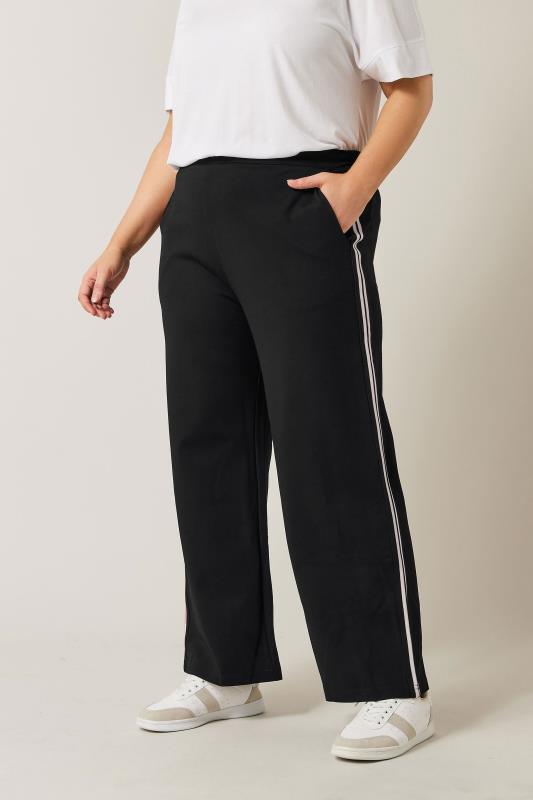 Evans EVANS Curve Black & White Side Stripe Wide Leg Trousers