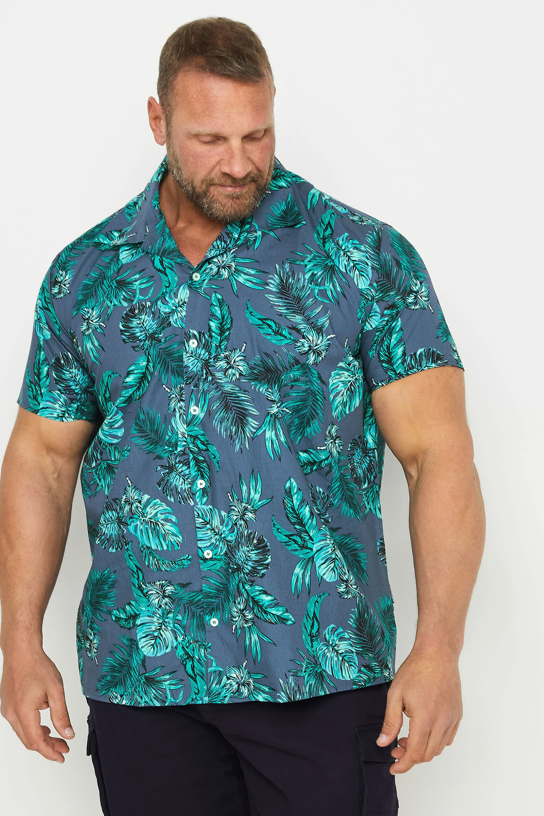 BadRhino BadRhino Big & Tall Navy Blue Leaf Print Shirt