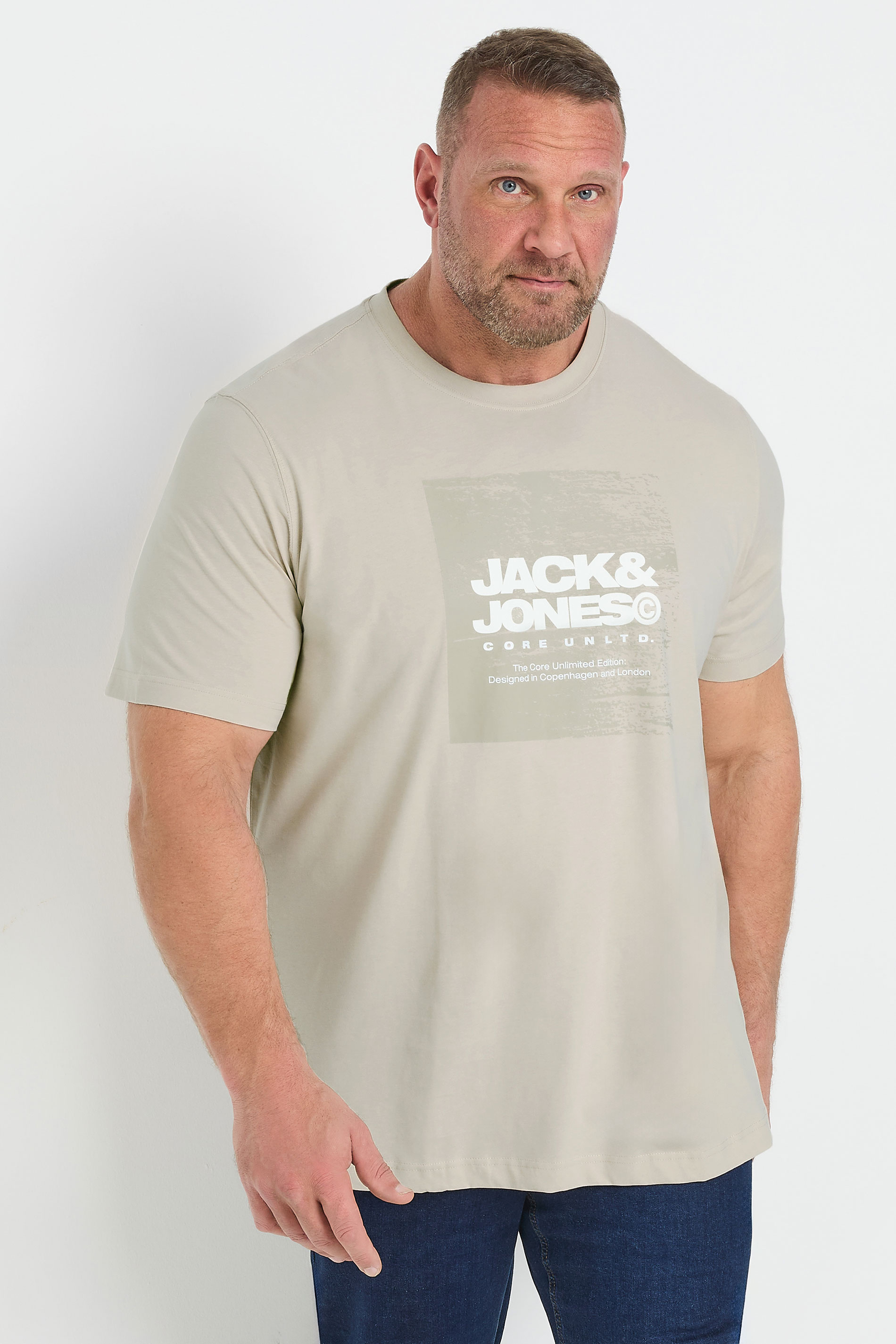 Jack & Jones JACK & JONES Big & Tall Natural Cream Logo Printed T-Shirt
