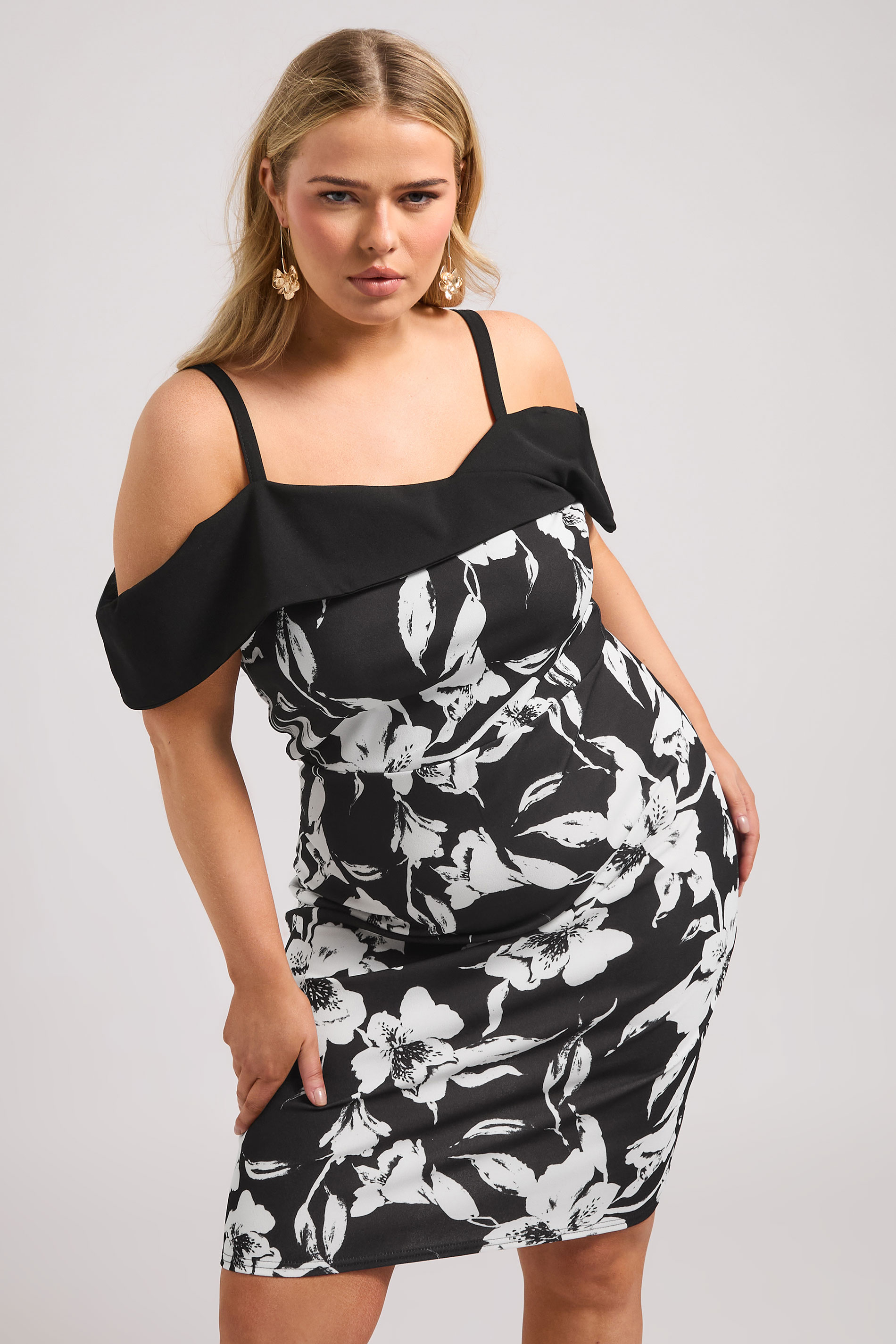 Yours London YOURS LONDON Curve Black Floral Print Bardot Shift Dress
