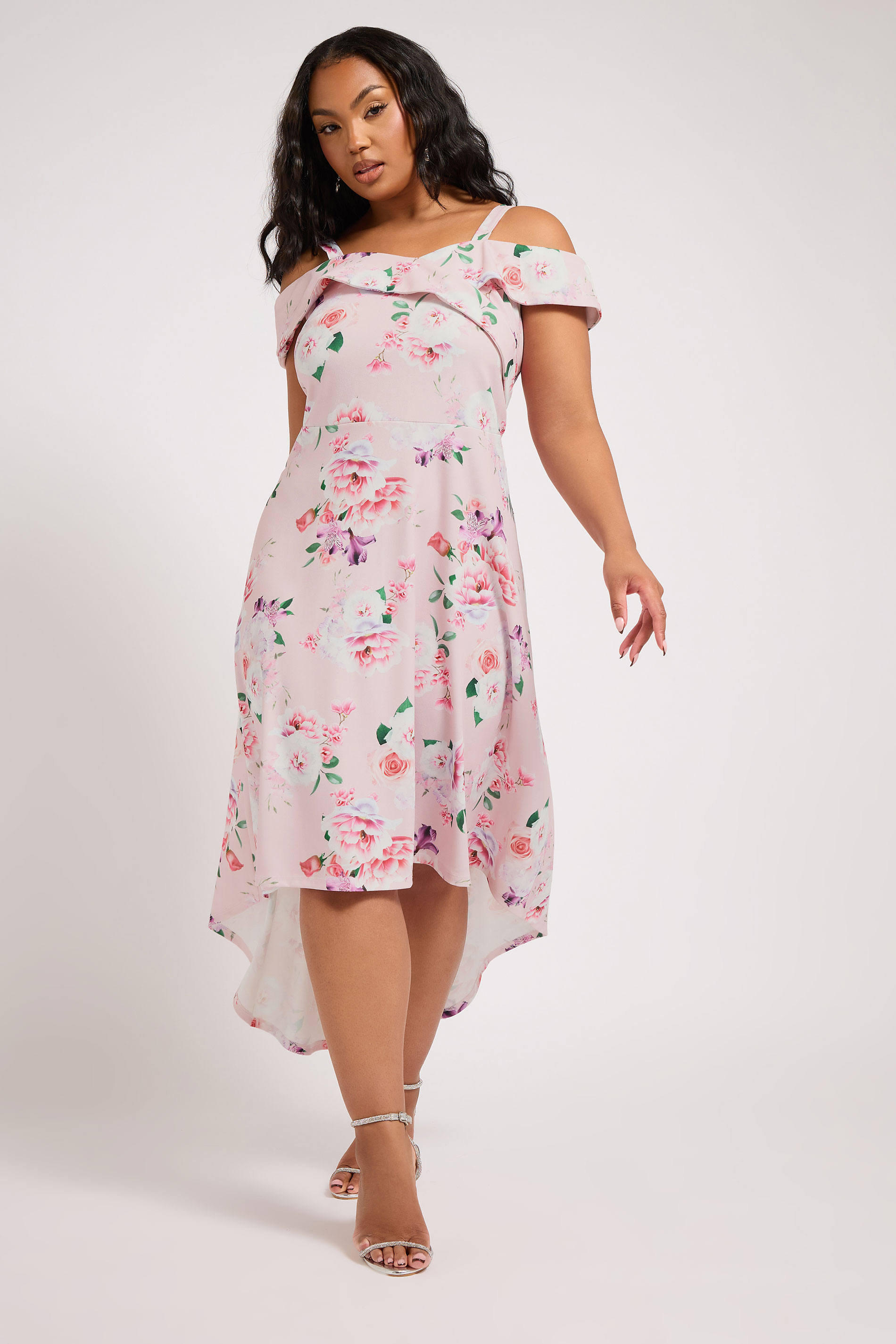 Yours London YOURS LONDON Curve Pink Floral Print Bardot Dress
