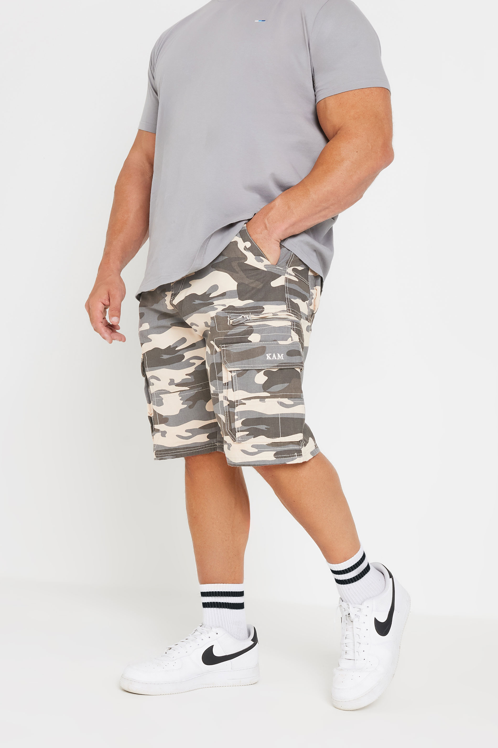 Kam KAM Big & Tall Charcoal Grey Camo Cargo Shorts