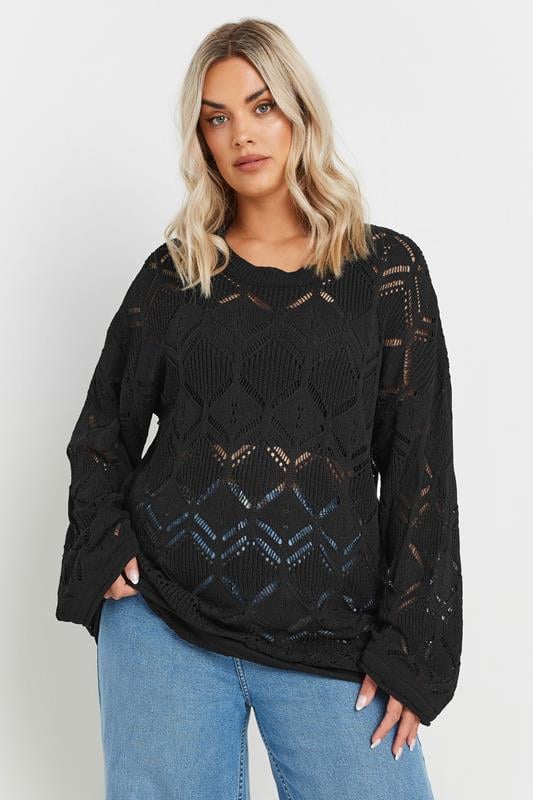 Yours YOURS Curve Black Crochet Knitted Jumper