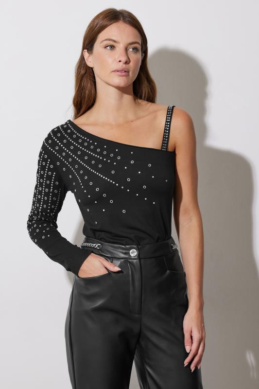 Star by Julien Macdonald STAR Black Eyelet Asymmetric Top