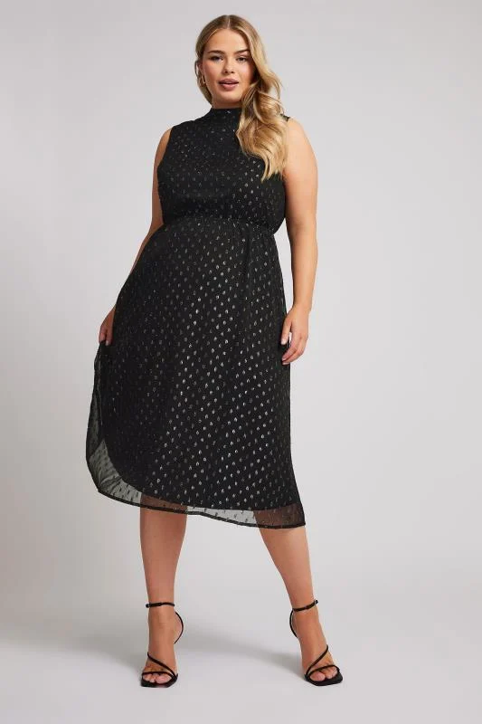 Yours London YOURS LONDON Curve Black Metallic Dobby Bow Back Dress