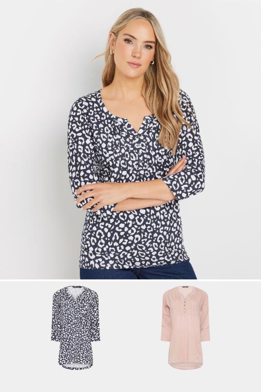 LTS LTS Tall 2 PACK Navy Blue & Blush Pink Henley Tops