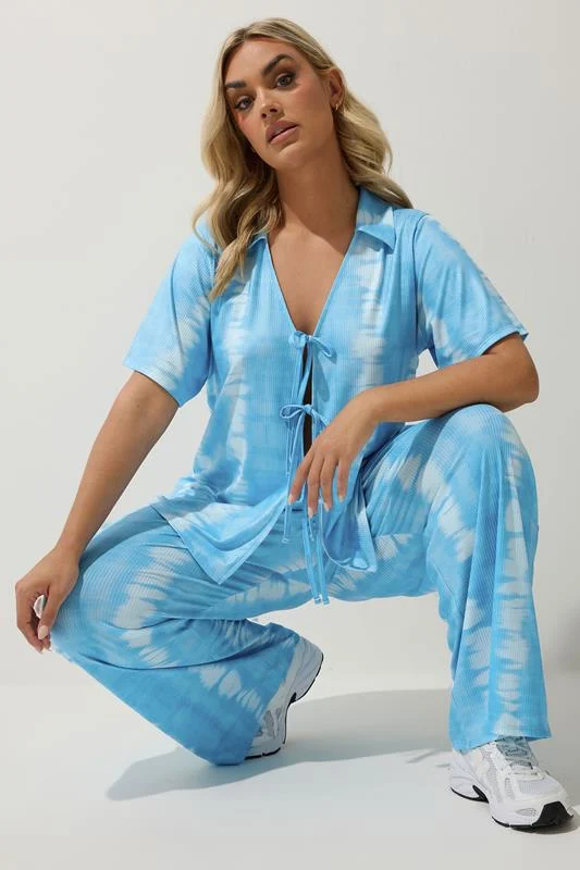 Limited Collection LIMITED COLLECTION Curve Blue Ribbed Tie Dye Tie Front Top