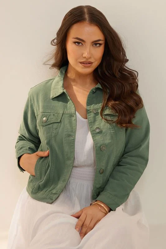 Yours YOURS Curve Khaki Green Denim Jacket