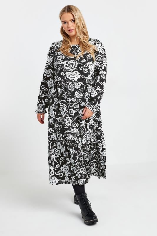 Yours YOURS Curve Black Floral Print Midaxi Dress