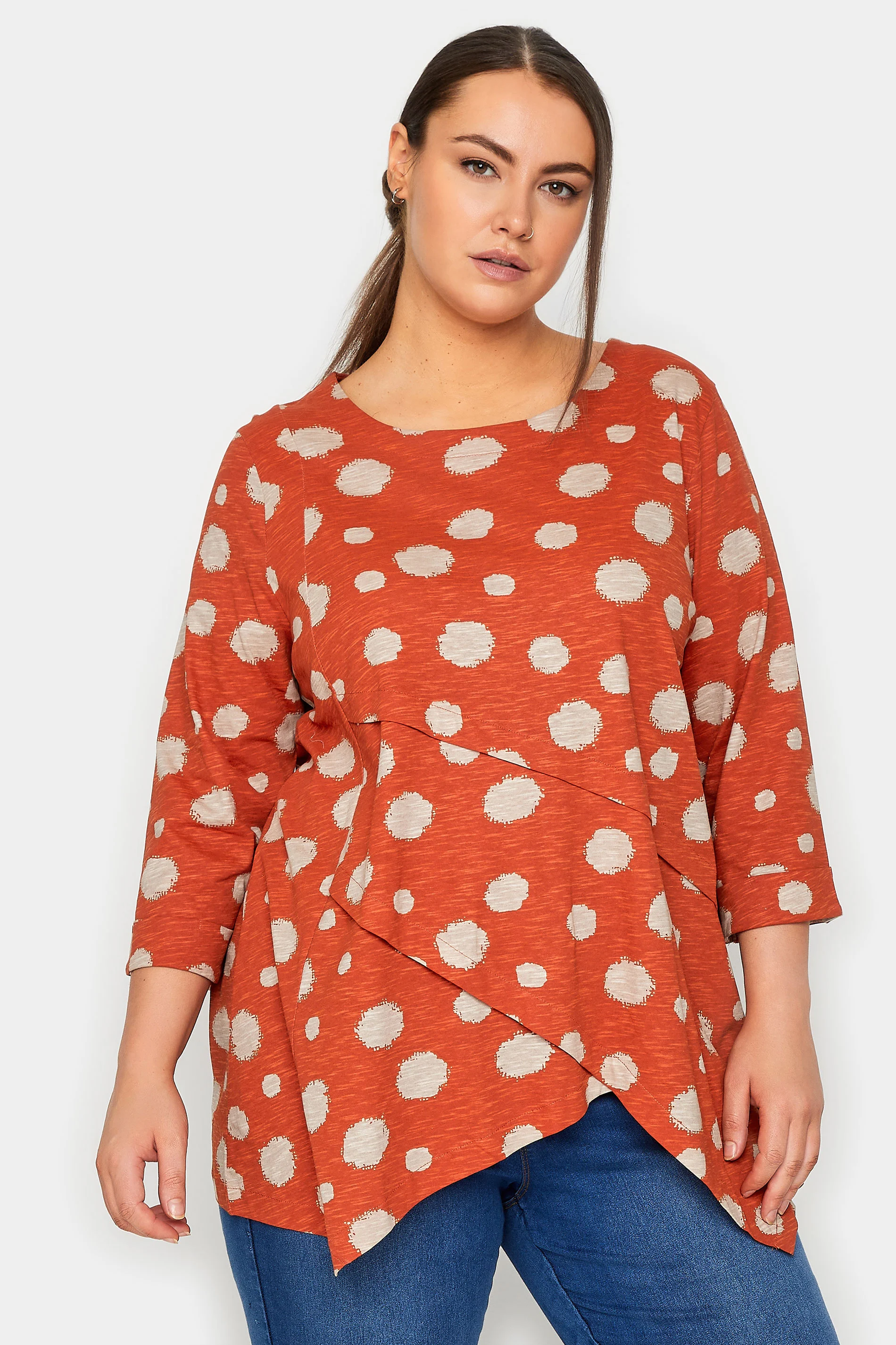 Evans Evans Orange Spot Print Cross Detail Tunic
