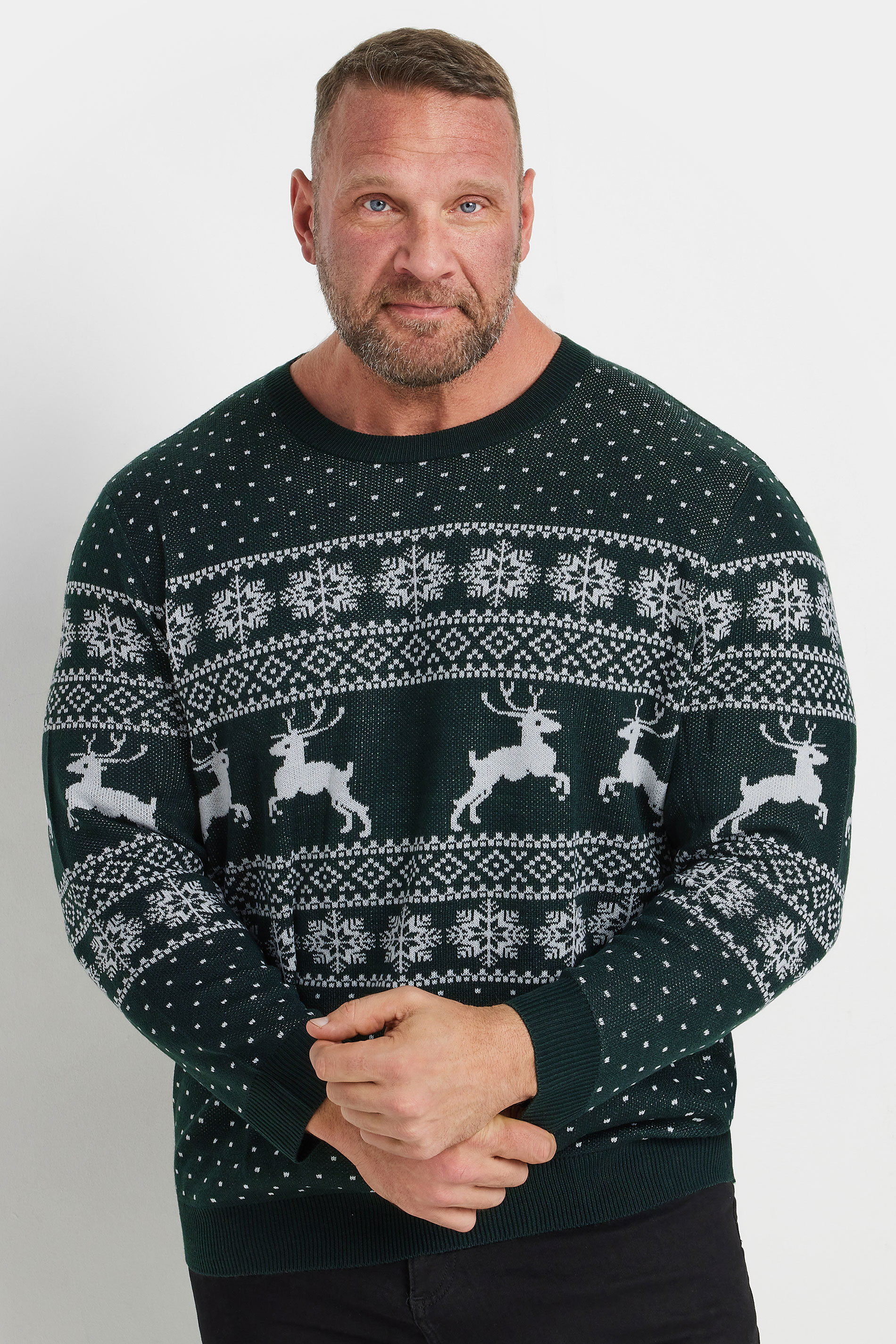 Jack & Jones JACK & JONES Big & Tall Green Christmas Jacquard Design Jumper