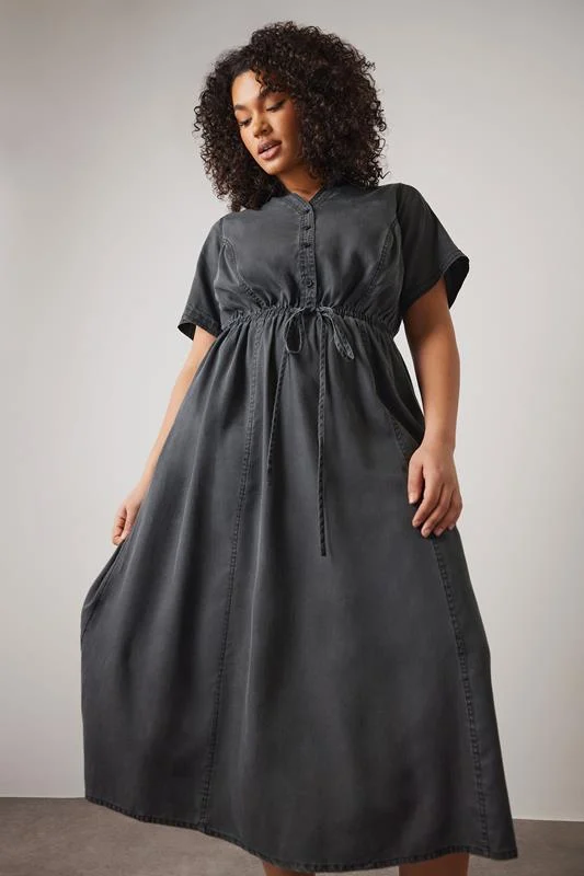 Evans EVANS Curve Black Lyocell Denim Shirt Dress