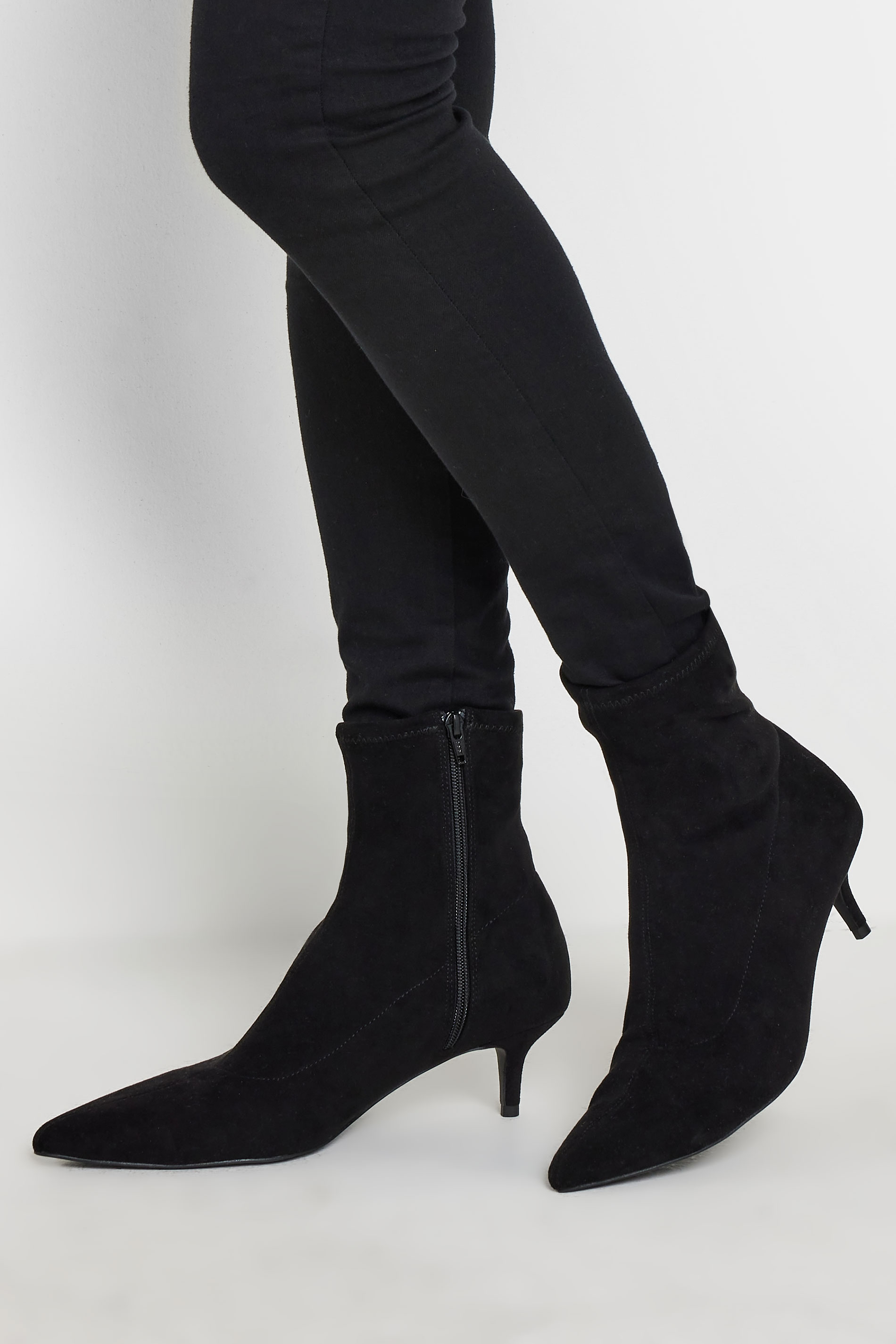 LTS LTS Black Faux Suede Kitten Heeled Boots In Standard Fit