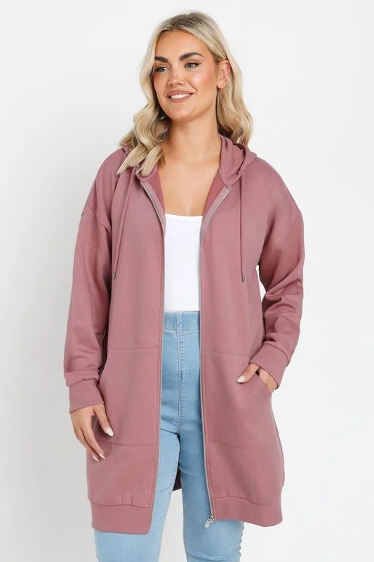 Yours YOURS Curve Dusty Pink Zip Through Longline Hoodie