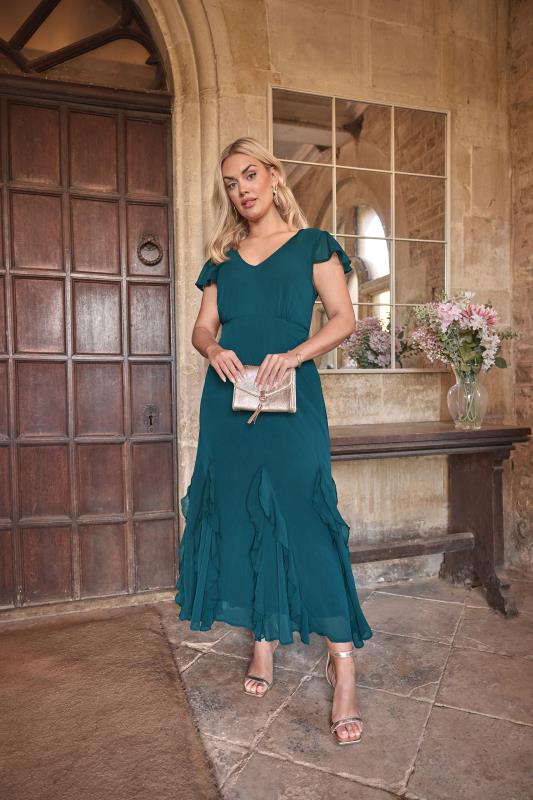Yours London YOURS LONDON Curve Teal Blue Ruffle Godet Hem Maxi Dress