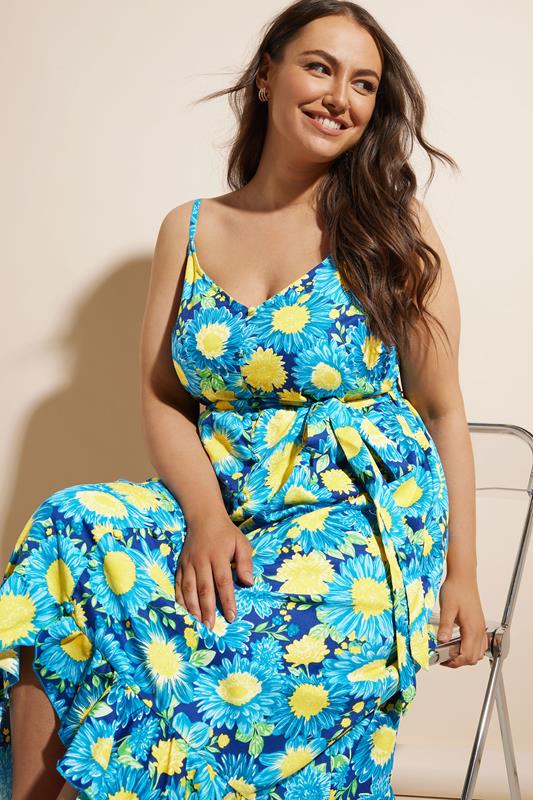 Yours YOURS Curve Blue Floral Print Frill Hem Dress