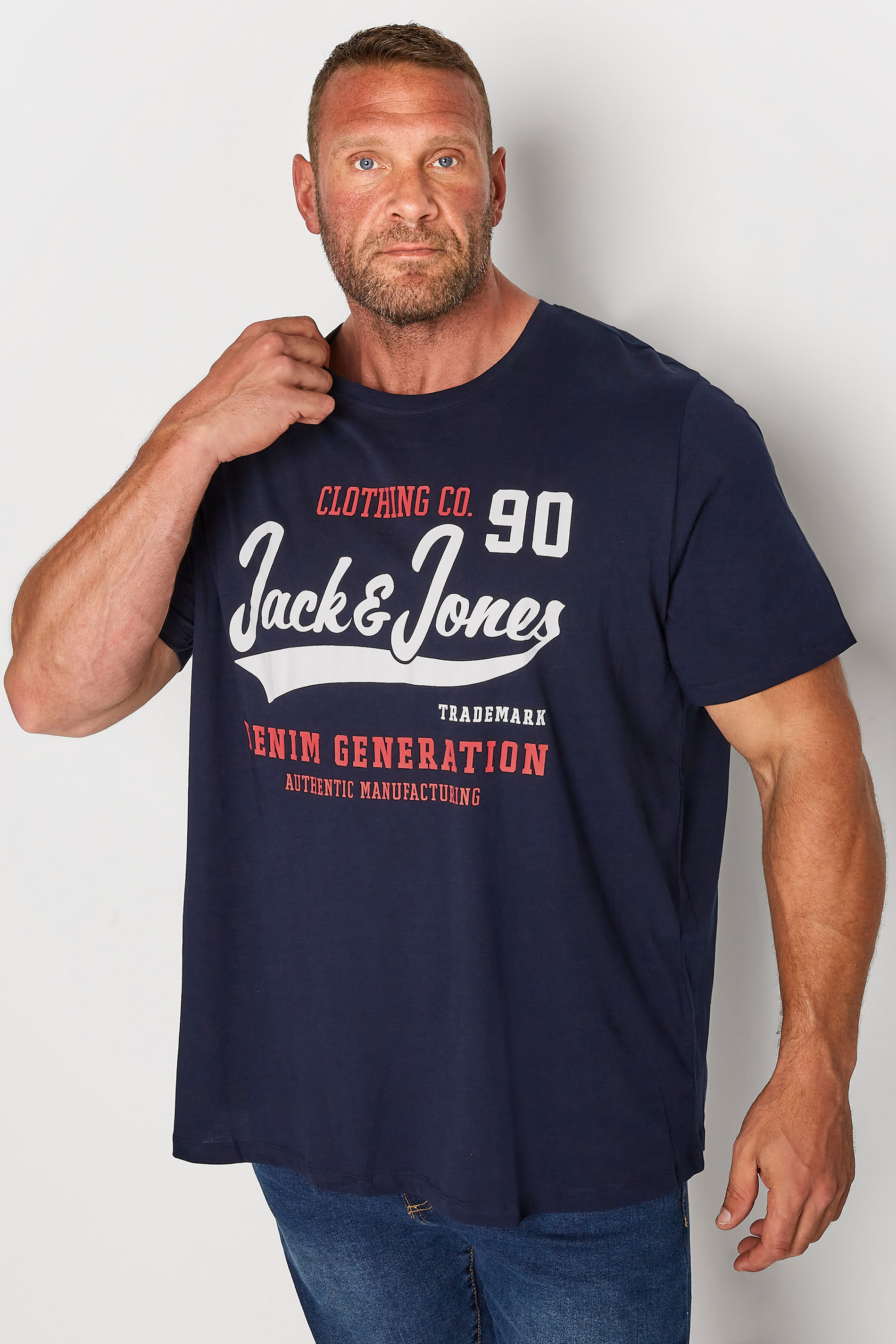 Jack & Jones JACK & JONES Big & Tall Navy Blue Denim Logo Print T-Shirt