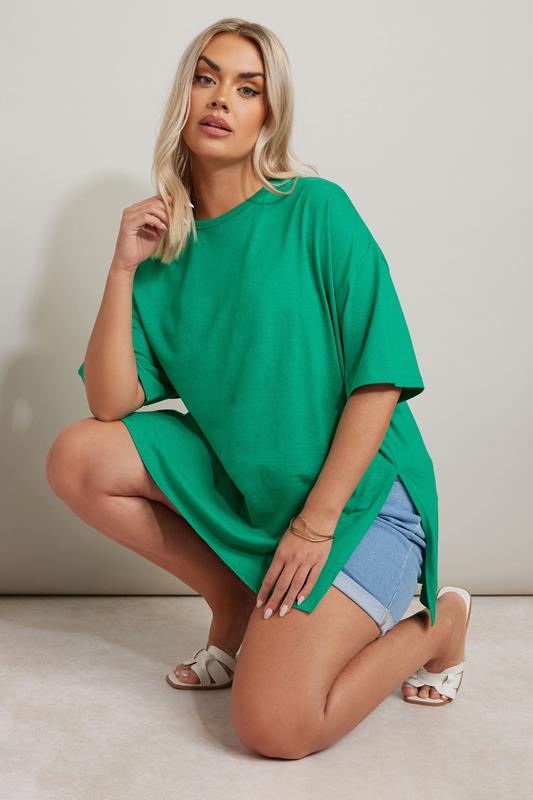 Yours YOURS Curve Green Side Split Oversized T-Shirt