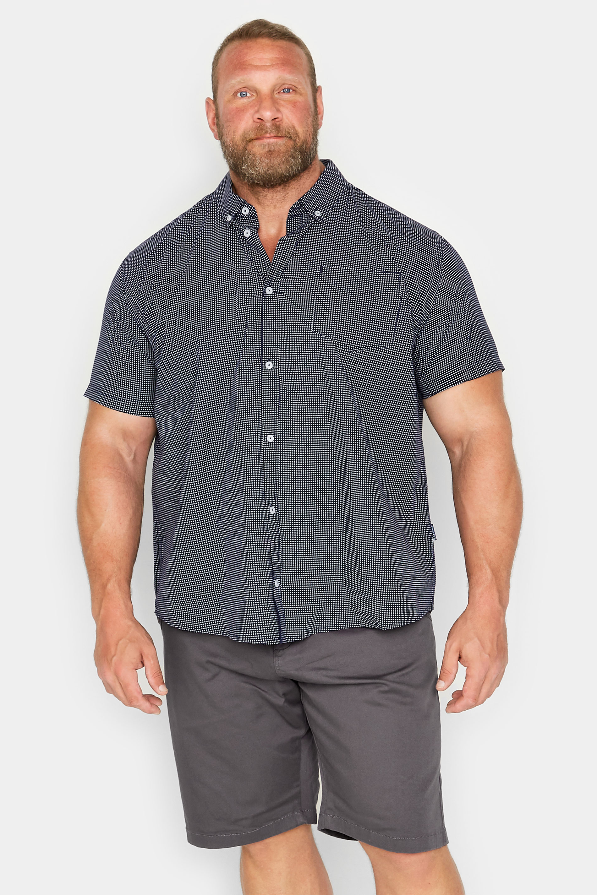BadRhino BadRhino Big & Tall Navy Blue Spot Print Short Sleeve Shirt