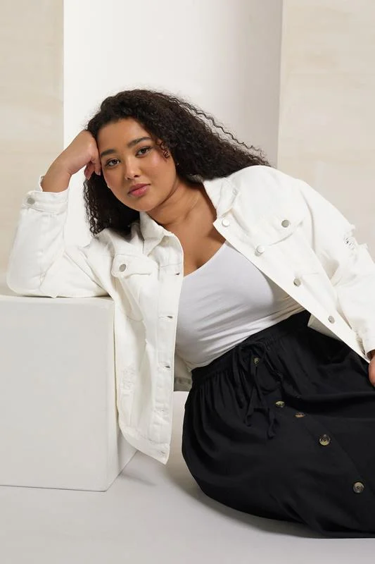 Yours YOURS Curve White Distressed Western Denim Jacket